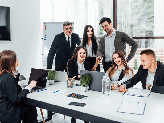 Team discussing in meeting room