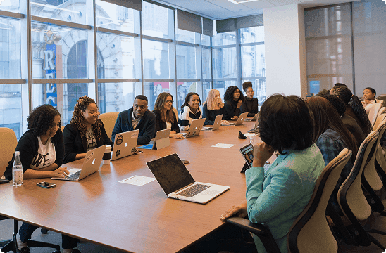 Team discussing in meeting room